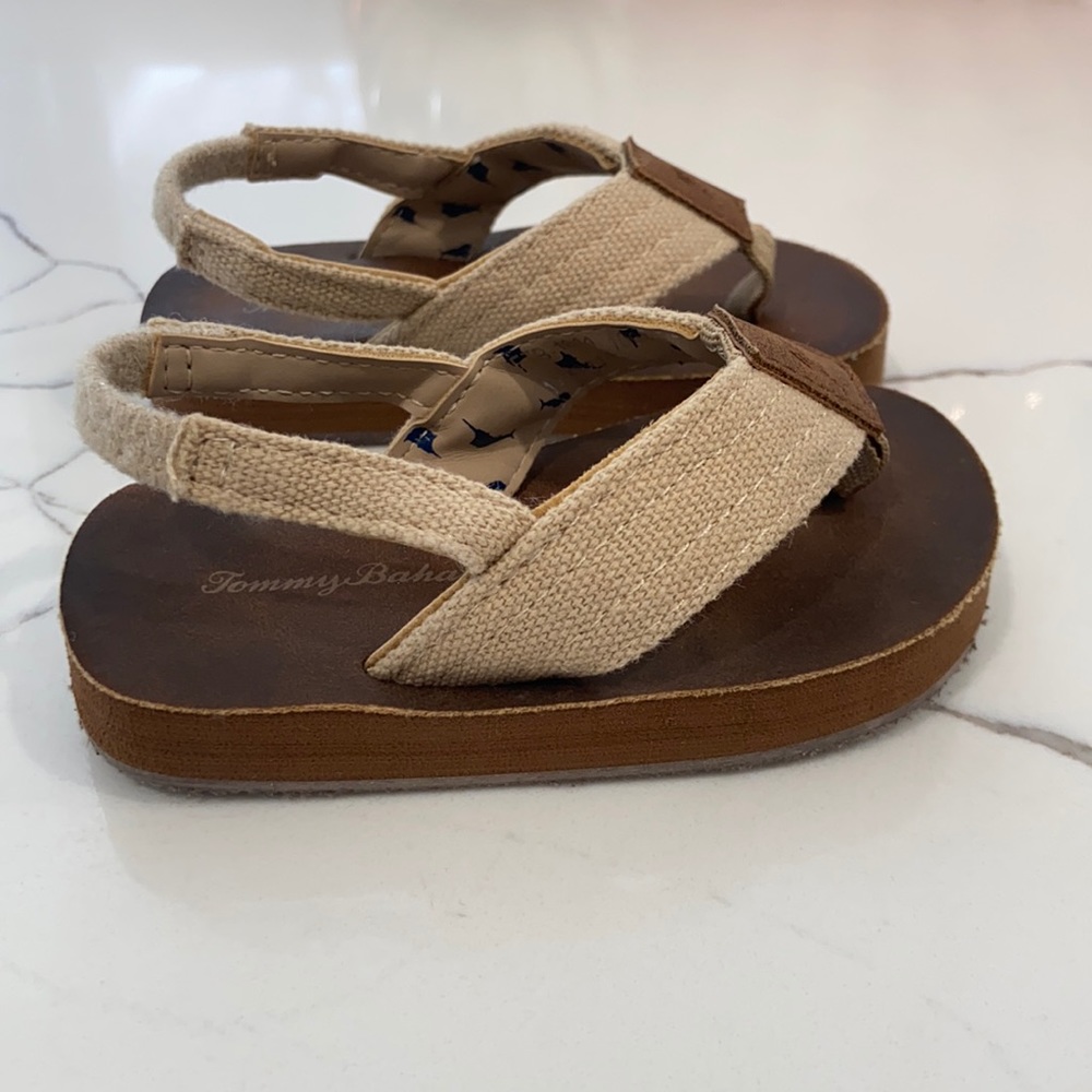 Tommy Bahama Sandals Infant's Sz 4 Slip On Thong Slingback Flat Platform Brown